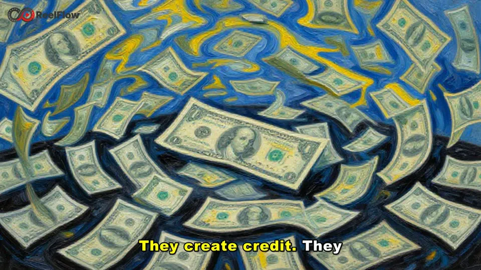 Banknotes spiralling, painted in a swirling oil style